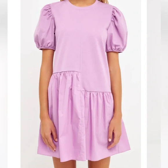 Gently worn English Factory Mixed Media Mini dress in Lilac. Size M. - Picture 1 of 6